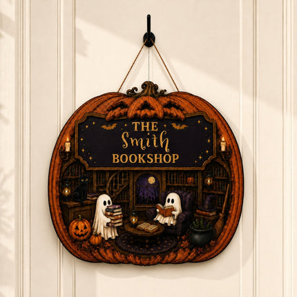 Personalized Halloween Pumpkin Bookshop Door Sign