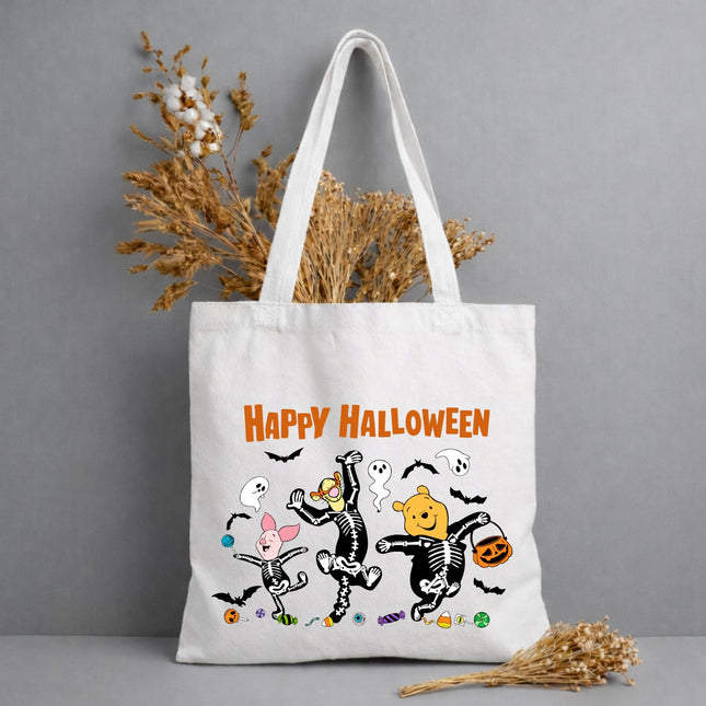 Cute Halloween Pooh Friends Skeleton Dance Tote Bag