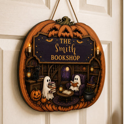 Personalized Halloween Pumpkin Bookshop Door Sign