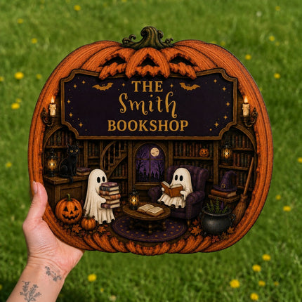 Personalized Halloween Pumpkin Bookshop Door Sign