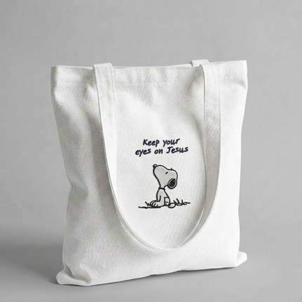 Keep Your Eyes On Jesus Embroidered Tote Bag