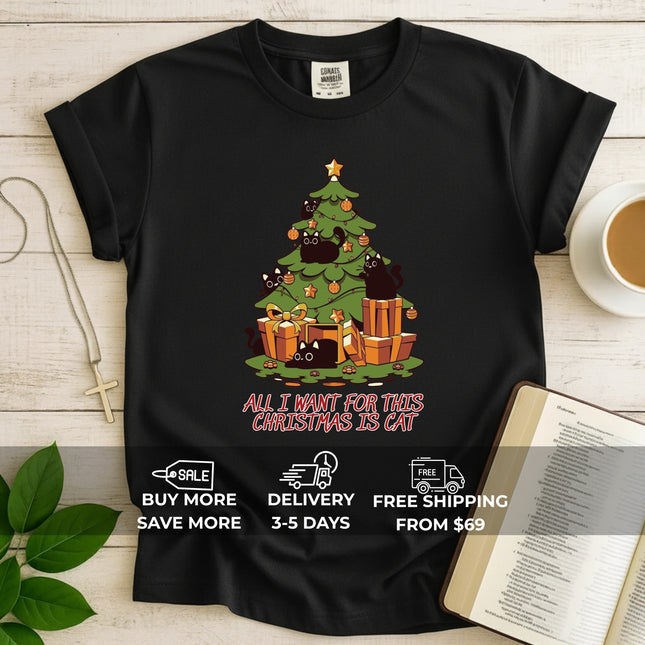 Comfort Colors All I Want for This Christmas Is Cat T-Shirt