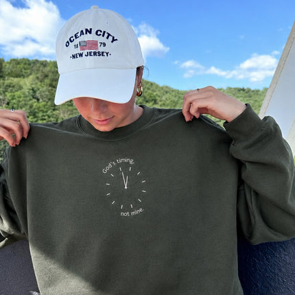 God's Timing Not Mine Embroidered Sweatshirt