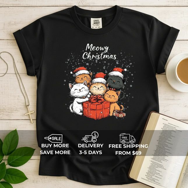 Comfort Colors Happy Meowy Christmas T-Shirt
