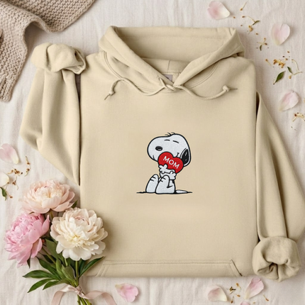 Cute Dog Hugging MOM Heart Embroidered Hoodie