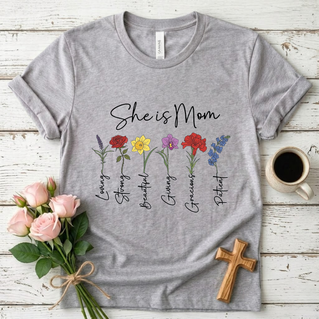 She is Mom Floral Virtues T-Shirt