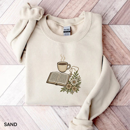 Coffee Bibble and Cross Embroidery Sweatshirt