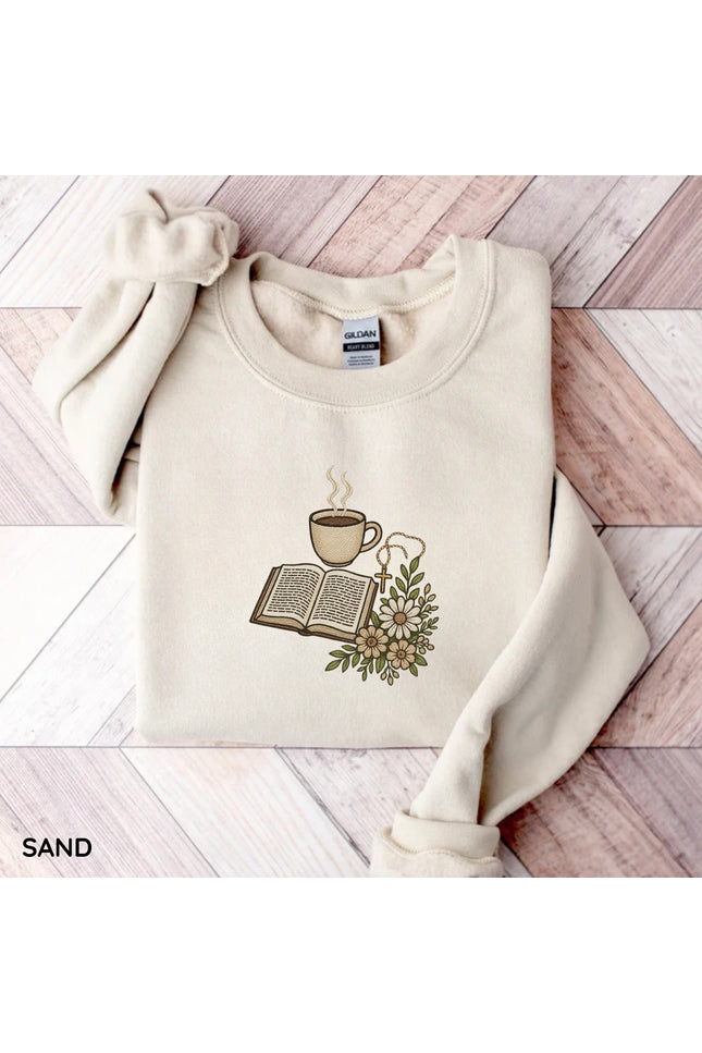 Coffee Bibble and Cross Embroidery Sweatshirt