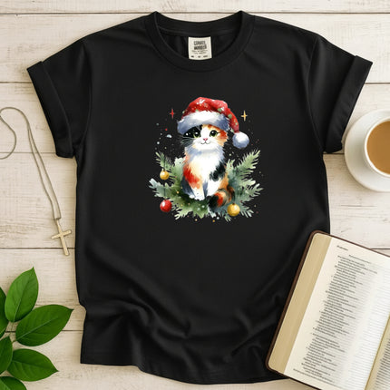 Comfort Colors Cute Calico Cat in Santa Hat T-Shirt