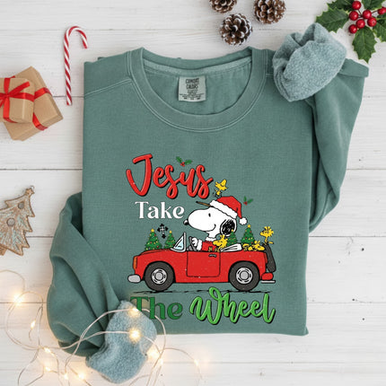 Jesus Takes The Wheel Snoopy Comfort Colors Sweatshirt