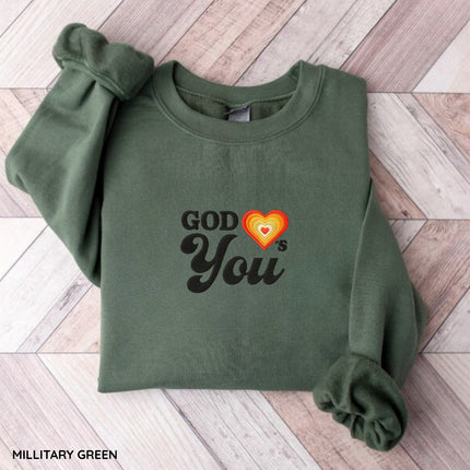 God Loves You Embroidery Sweatshirt