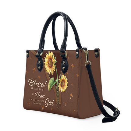Blessed Are The Pure Matthew 5:8 Christian Sunflower Leather Handbag
