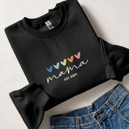 Mama with hearts Embroidered Hoodie