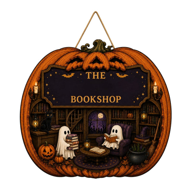 Personalized Halloween Pumpkin Bookshop Door Sign