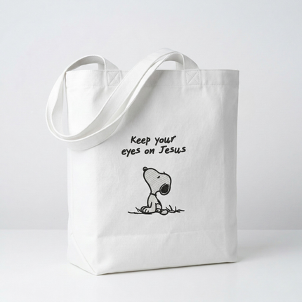 Keep Your Eyes On Jesus Embroidered Tote Bag