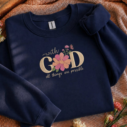 With God All Things Are Possible Embroidered Sweatshirt