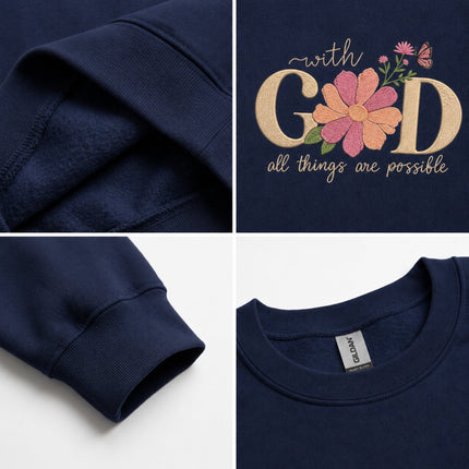 With God All Things Are Possible Embroidered Sweatshirt