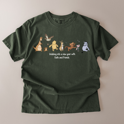 Comfort Colors Walking To New Year Pooh and Friends T-Shirt