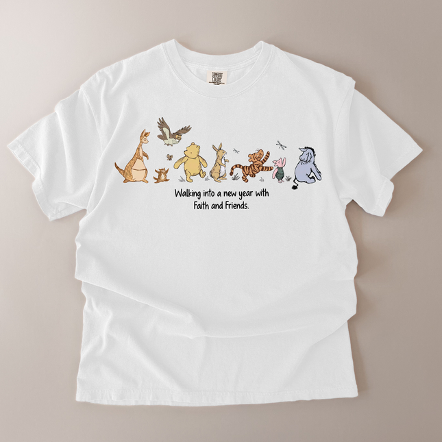 Comfort Colors Walking To New Year Pooh and Friends T-Shirt