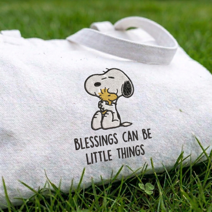 Blessings Can Be Little Things Embroidered Tote Bag