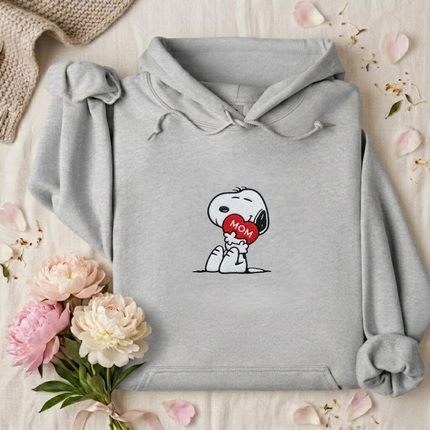 Cute Dog Hugging MOM Heart Embroidered Hoodie