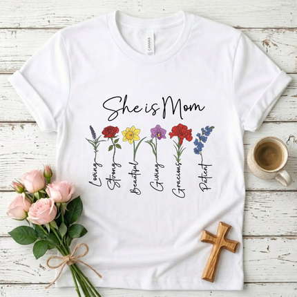 She is Mom Floral Virtues T-Shirt