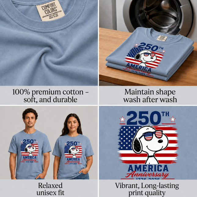Comfort Colors 250th America Anniversary Patriotic Snoopy Sunglasses T-Shirt