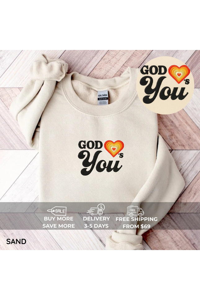 God Loves You Embroidery Sweatshirt