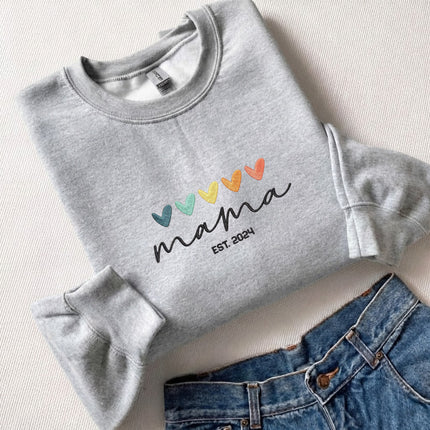 Mama with hearts Embroidered Hoodie