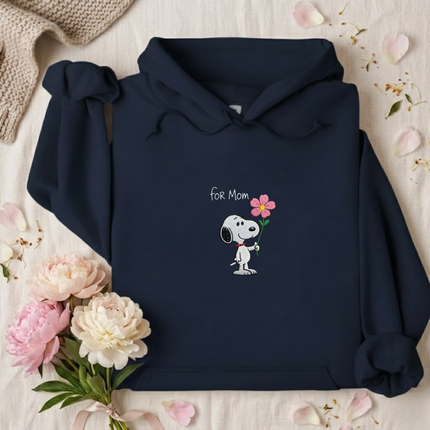 "For Mom" Dog & Pink Flower Embroidered Hoodie