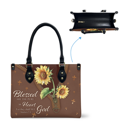 Blessed Are The Pure Matthew 5:8 Christian Sunflower Leather Handbag