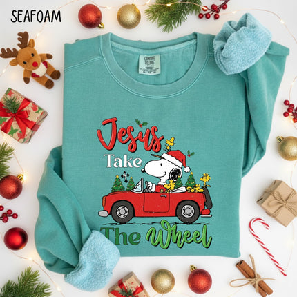 Jesus Takes The Wheel Snoopy Comfort Colors Sweatshirt