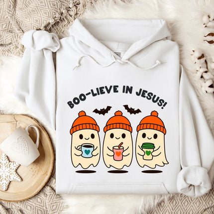Boo-live in Jesus Cute Ghost Gildan Hoodie