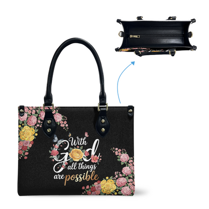 With God All Things Are Possible Leather Handbag