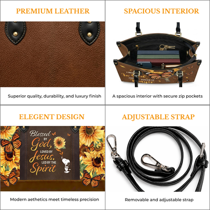 Blessed Are The Pure Matthew 5:8 Christian Sunflower Leather Handbag
