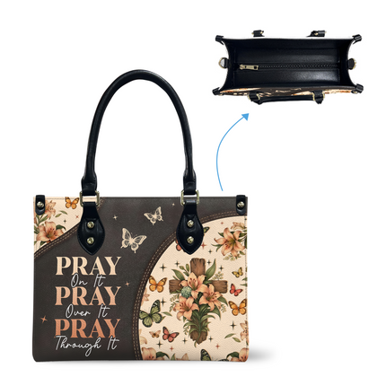 Elegant Pray On It Floral Cross Christian Leather Handbag