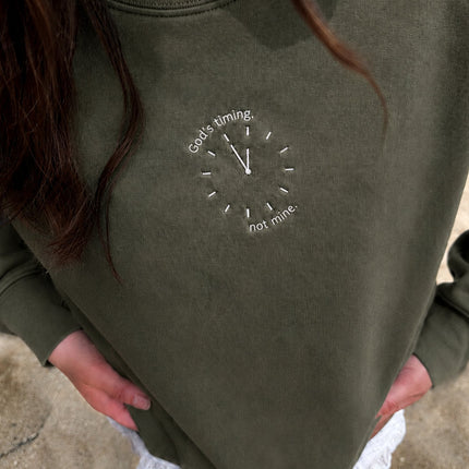 God's Timing Not Mine Embroidered Sweatshirt
