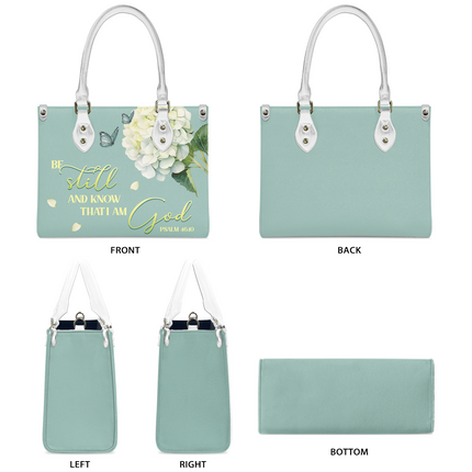 Be Still And Know That I Am God Hydrangea Christian Leather Handbag