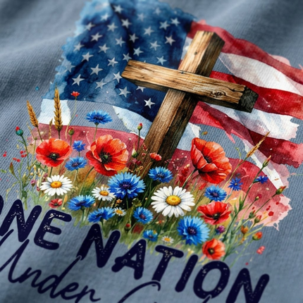 Comfort Colors One Nation Under God Christian Floral Flag T-Shirt