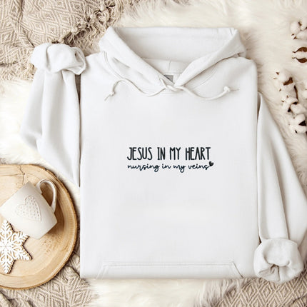 Jesus Heals I Just Nurse Embroidered Hoodie