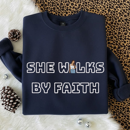 She Walks By Faith Embroidered Sweatshirt