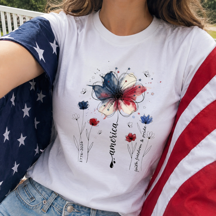 Comfort Colors America Floral Watercolor Faith Freedom Pride T-Shirt