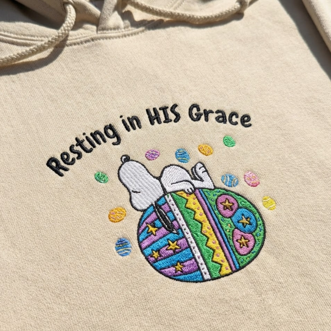 Resting in HIS Grace Embroidered Hoodie