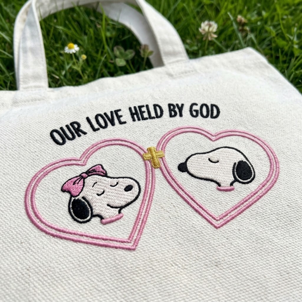 Our love Held by God Embroidered Tote Bag