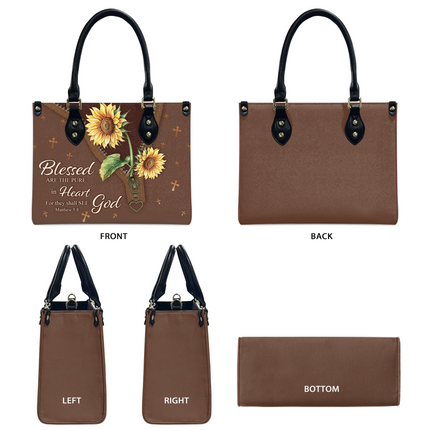 Blessed Are The Pure Matthew 5:8 Christian Sunflower Leather Handbag