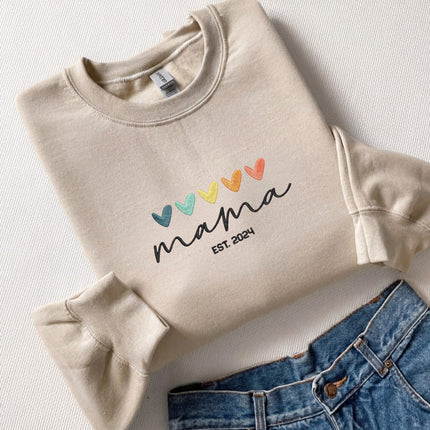Mama with hearts Embroidered Hoodie