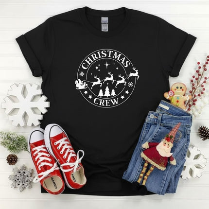Christmas Crew Santa's Reindeer Sleigh Gildan T-Shirt for Adults