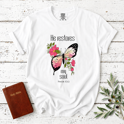 Comfort Colors He Restores My Soul Butterfly T-Shirt