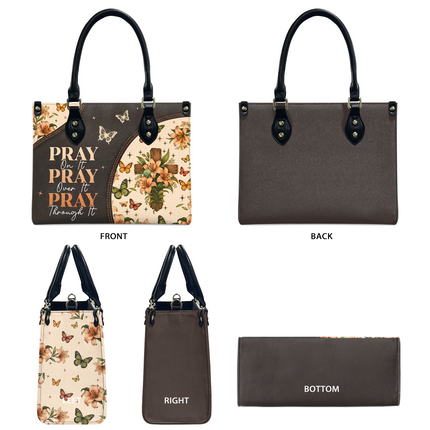 Elegant Pray On It Floral Cross Christian Leather Handbag