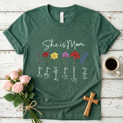 She is Mom Floral Virtues T-Shirt